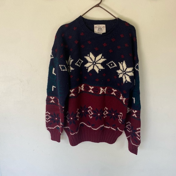 Vintage John Ashdod wool nordic fair isle holiday oversized sweater size medium - Picture 1 of 8